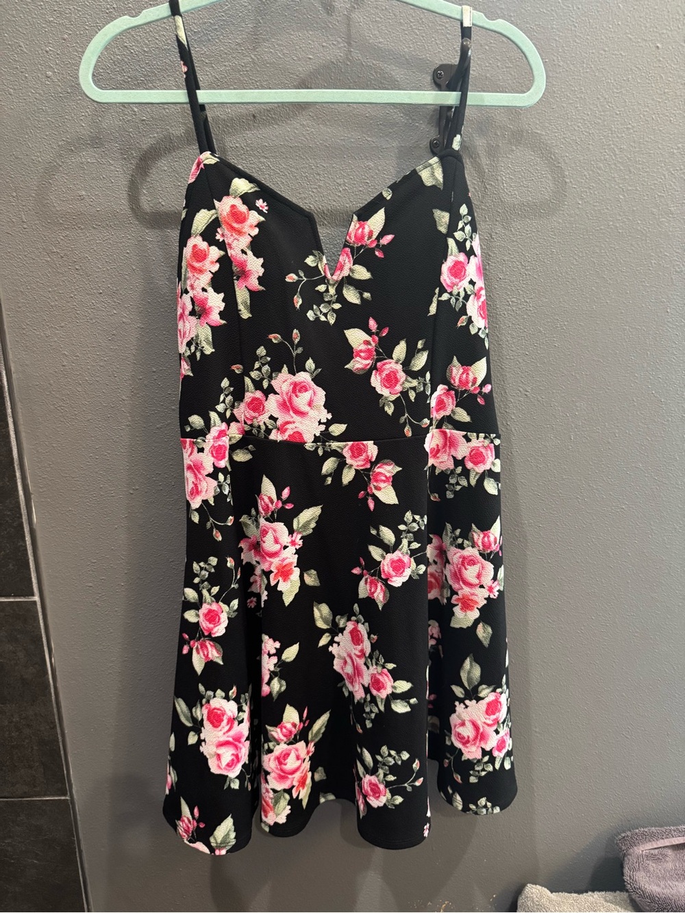 No Boundaries Floral Print Dress - Black with Pink and Green